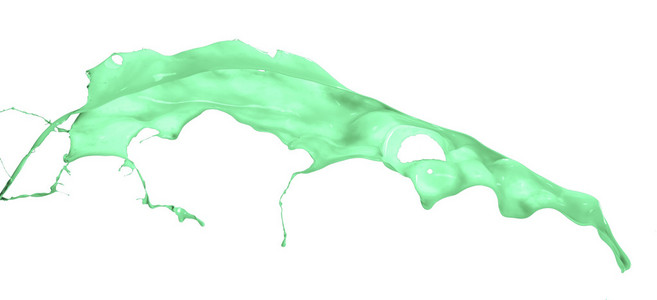 在白色背景上的绿色环保涂料飞溅的孤立的镜头