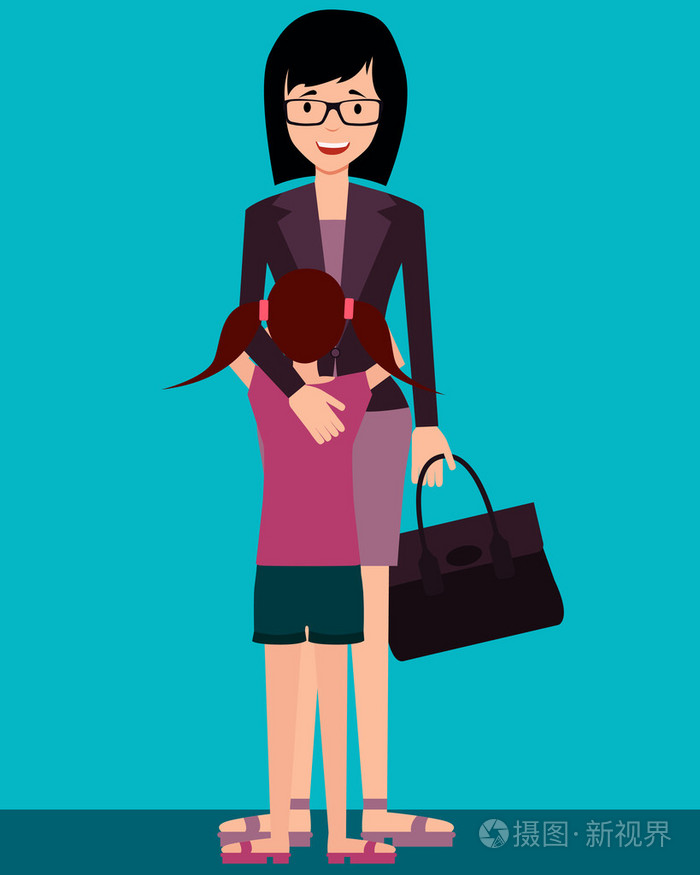 家庭来的女儿拥抱母亲下班回家矢量图