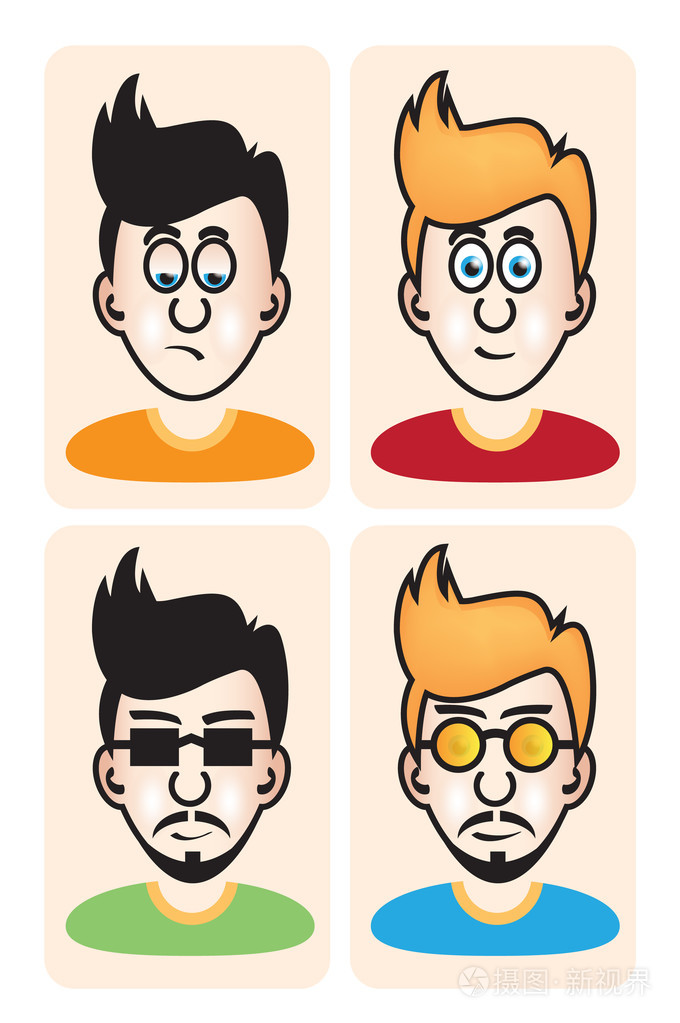 矢量图卡通头像年轻男子肖像集