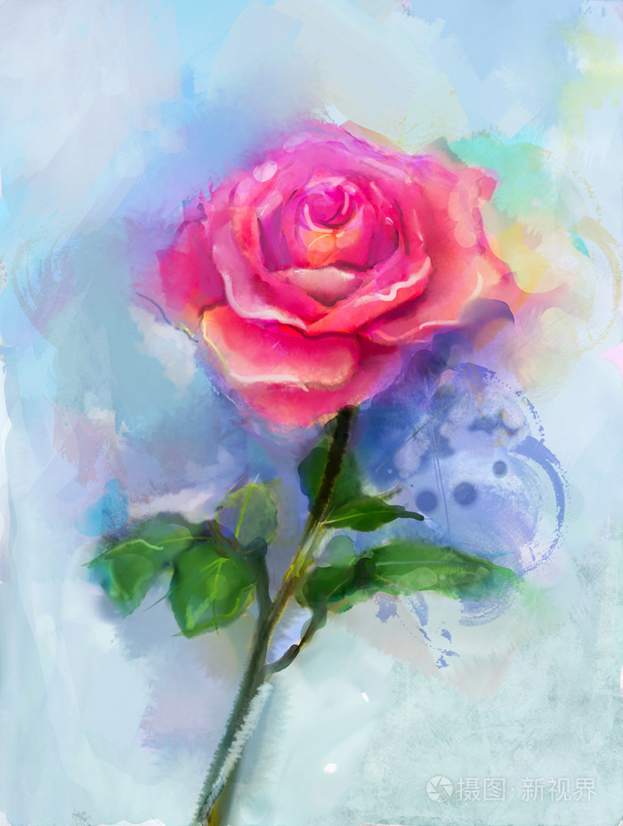 红玫瑰水彩画