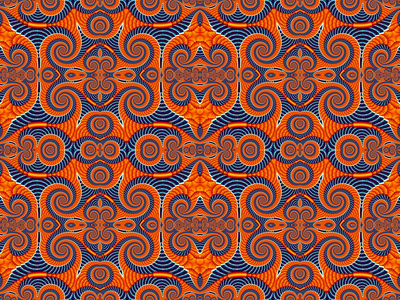 螺旋分形的对称模式。蓝色和橙色的调色板