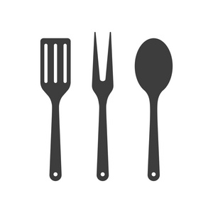 厨房小工具图标。叉 勺子和炒铲