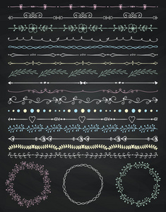粉笔绘制无缝边框 框架 分隔线 分支