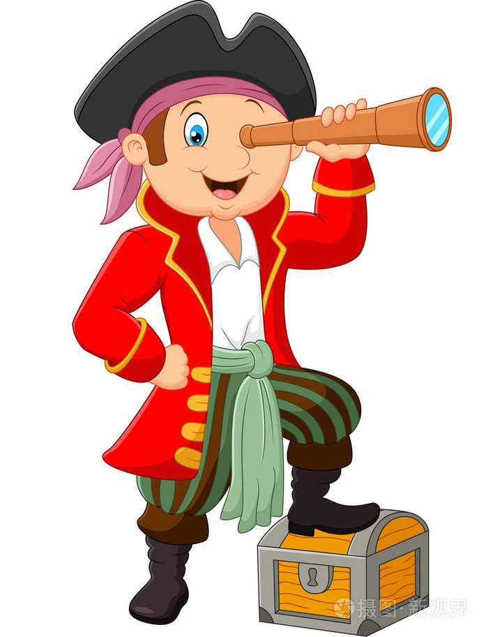 透过双筒望远镜看的卡通海盗