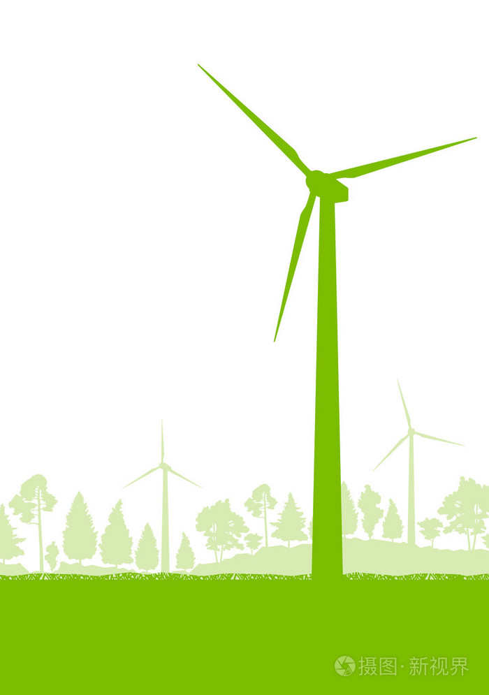 风力发电机涡轮清洁能源概念矢量背景