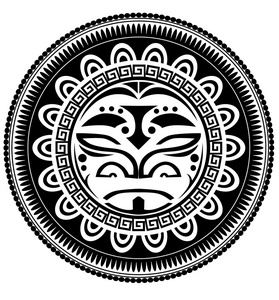 玻利尼西亚人纹身毛利人风格上白色孤立的蝠鲼夏威夷图腾木制雕像