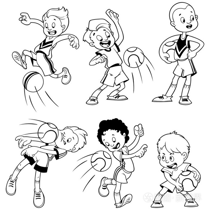 卡通小孩玩躲避球矢量剪辑艺术插画ou