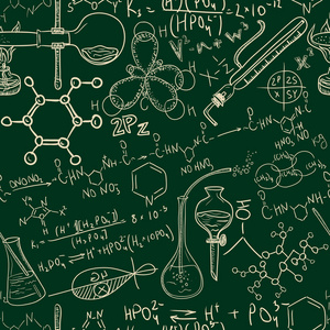 科学老化学实验室无缝模式。复古矢量背景粗略样式