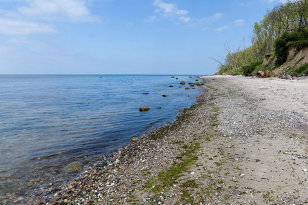 多石的海滩和陡峭的海岸上波罗的海