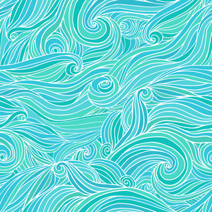 抽象手绘无缝模式与海浪 云层。矢量图