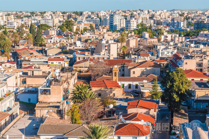 尼科西亚南部的鸟瞰图。塞浦路斯