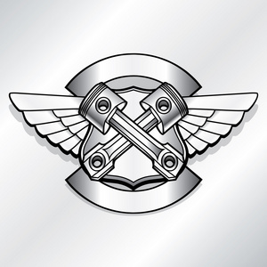 矢量骑士 logo 插画.摩托车俱乐部活塞老式的钢铁标签.赛车徽章照片