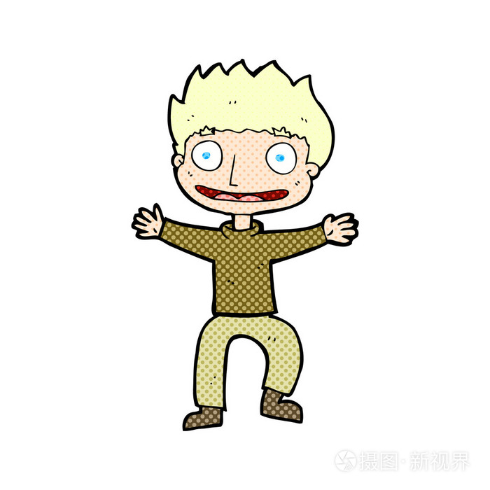 漫画卡通咧着嘴笑的男孩