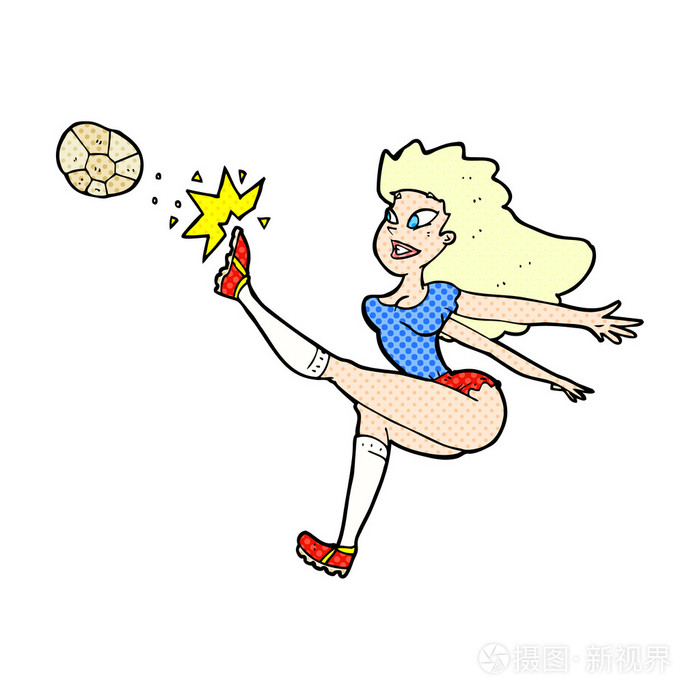 球踢的漫画卡通女足球运动员