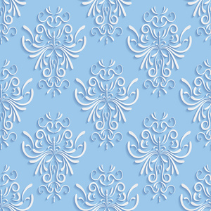 与 3d 花卉图案的蓝色无缝背景