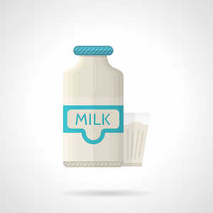 牛奶瓶和玻璃平面颜色矢量图标