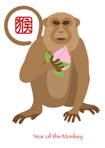 2016中国猴年桃色矢量插画