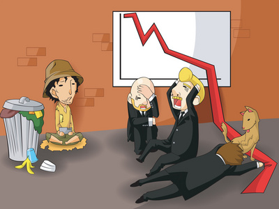 呻吟声破产企业所有者,首席执行官, 商人,或者企业家地位转变到可怜的