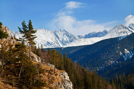 山雪景观与岩石