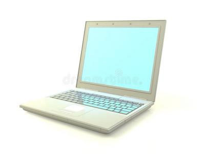 一台被隔离的笔记本电脑在显示器上显示蓝色屏幕