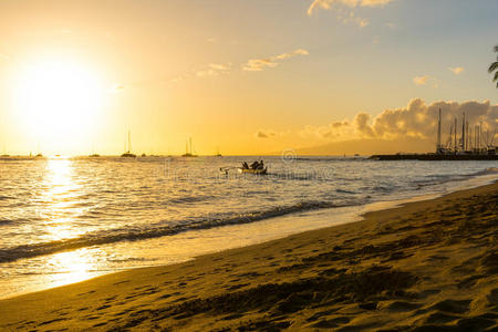 美国 日落 海洋 太阳 夏威夷 拉海纳 毛伊岛 海滩