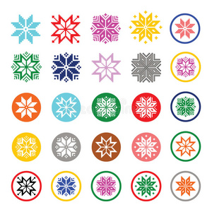 彩色像素雪花,圣诞图标照片