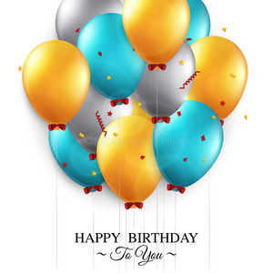 带有气球和生日短信的生日贺卡。