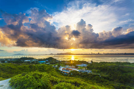 紫色 地平线 场景 公司 风景 自然 香港 海洋 傍晚 颜色