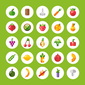 一套平面设计的水果和蔬菜图标
