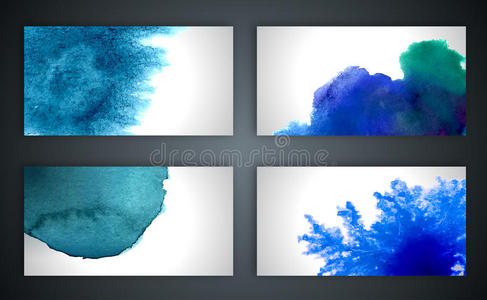 矢量抽象手绘布景蓝色水彩