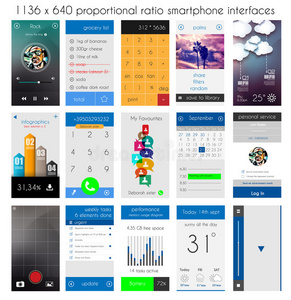 智能手机用户界面平面风格完整的设计师布局套件
