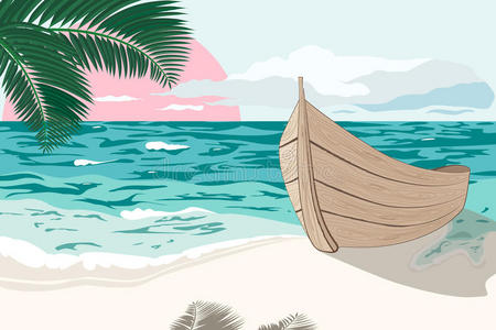 系泊 植物区系 插图 海滩 泻湖 环境 加勒比 棕榈 卡通