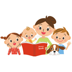 书法国画孩子们聚在一起看图画书照片