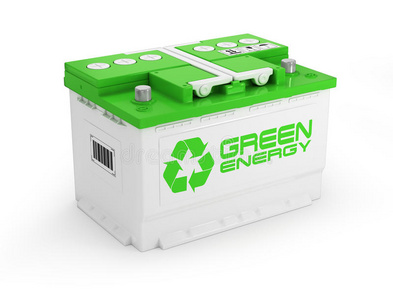 白色背景的汽车电池。绿色能源概念