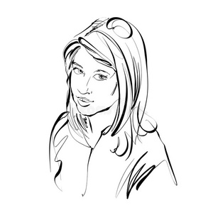 线描黑白美女画黑白手绘女性插图照片