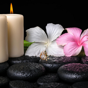 spa概念白色，粉红色芙蓉花，蜡烛自然