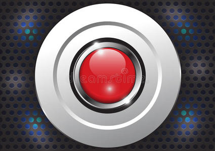 带金属边框的红色按钮，矢量图
