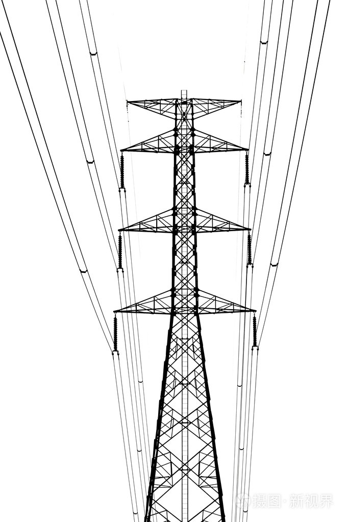 黑色和白色的高压输电塔
