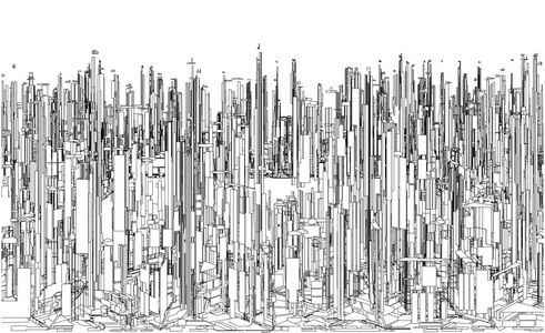 未来派特大的城市城市的摩天大楼矢量