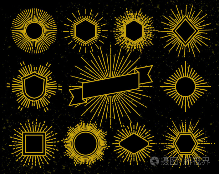 复古时髦帧森伯斯特与光线元素集合