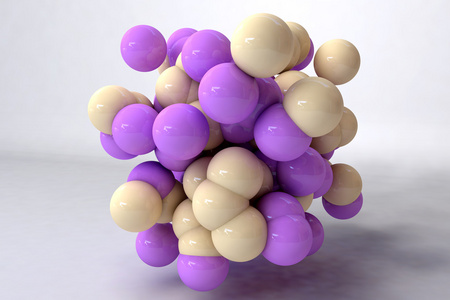 很多的黄色和紫色的球交互像分子