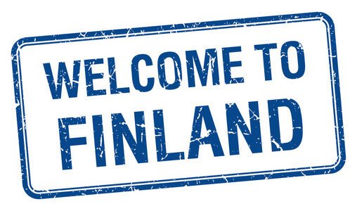 欢迎来到芬兰蓝色 grunge 方形邮票