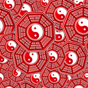 电脑风水背景图中国的八卦符号上的红色-矢量图照片