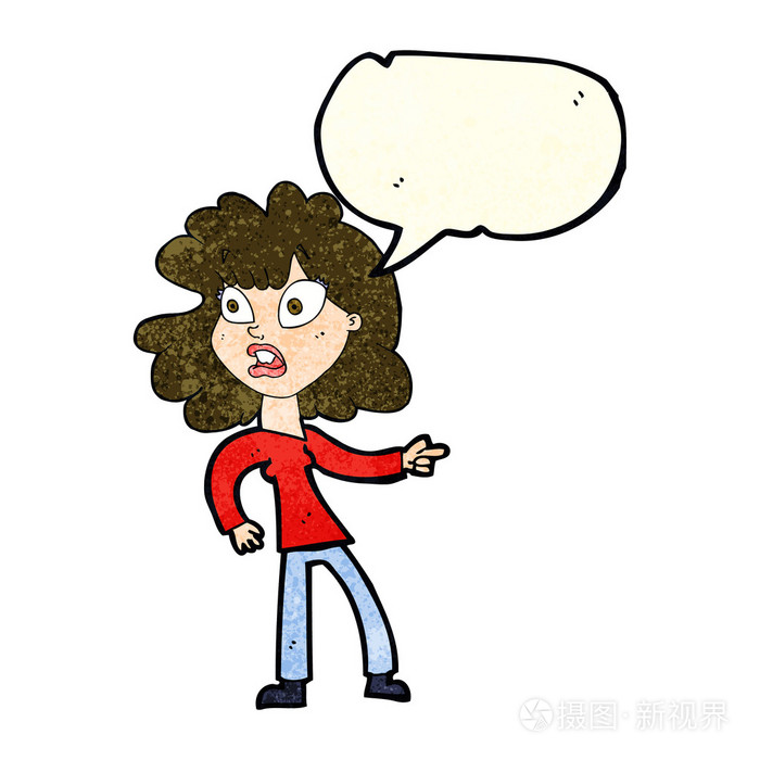 卡通担心的女人用讲话泡泡指点