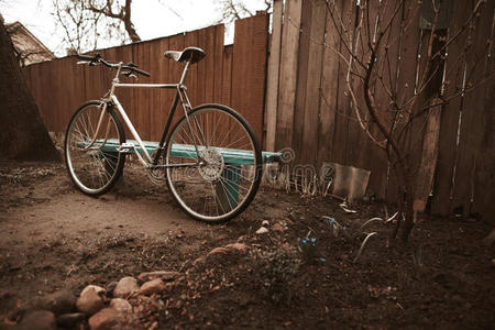 老式自行车在街上的照片