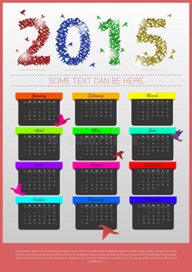 五彩缤纷的折纸日历2015年。横幅模板。矢量