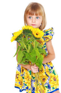 可爱的小女孩和向日葵