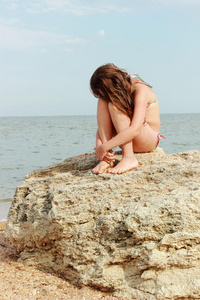 可爱极了 海景 可爱的 白种人 女孩 小孩 放松 海滨 俄罗斯