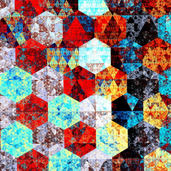 迷幻风格.红色的蓝色背景.美丽的几何图示.墙纸图案.细节图像.