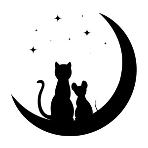 猫和老鼠坐在月亮上照片